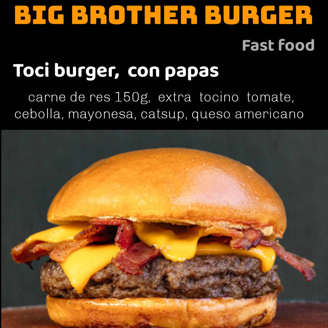 Hamburguesas extra tocino con papas