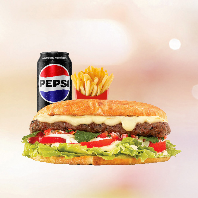 Combo completo e irresistível! Um beirute suculento com 4 kaftas bem temperadas, mussarela derretida, molho de alho cremoso, vinagrete fresquinho, tomate fatiado, maionese temperada, alface e um toque especial de hortelã. E ainda vem com batata crocante e uma bebida geladinha pra fechar com chave de ouro!