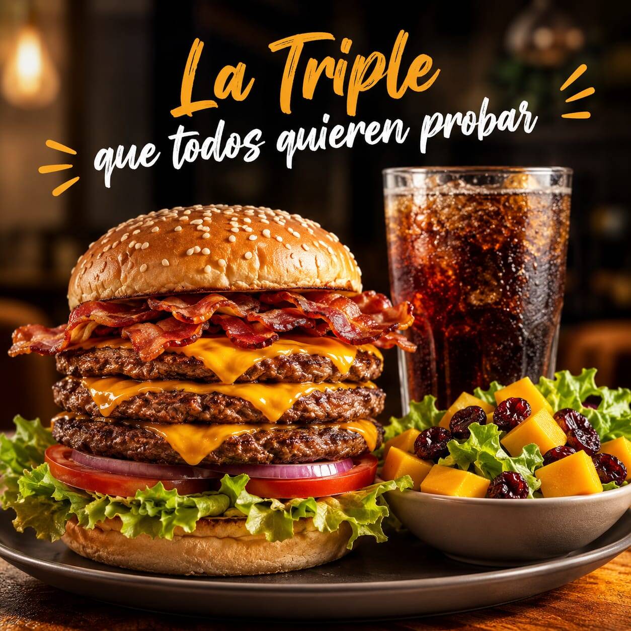 Hamburguesa Triple + Ensalada + Bedida