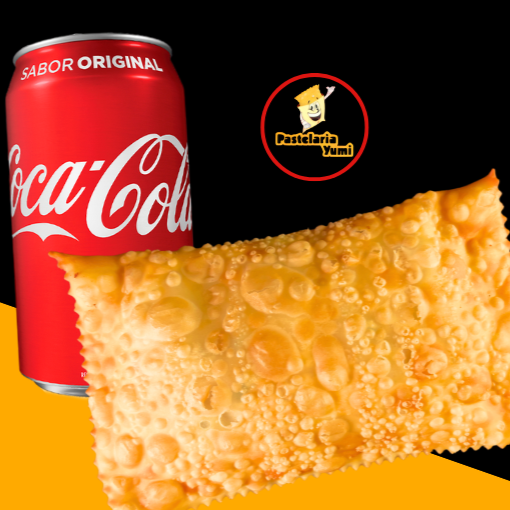 Escolha o Sabor do seu Pastel Favorito ( Carne com Queijo , Frango com Catupiry ou Pizza ) + 01 Coca-Cola Lata 350 ml *Imagem ilustrativa #tags: combo - pasteis - feira -salgado - cafe da manhã - almoço - janta - lanche - kit - box - coxinha - empada - esfirra - esfiha