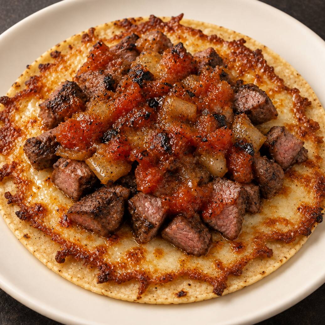Costra de Queso con Carne Asada | Maíz