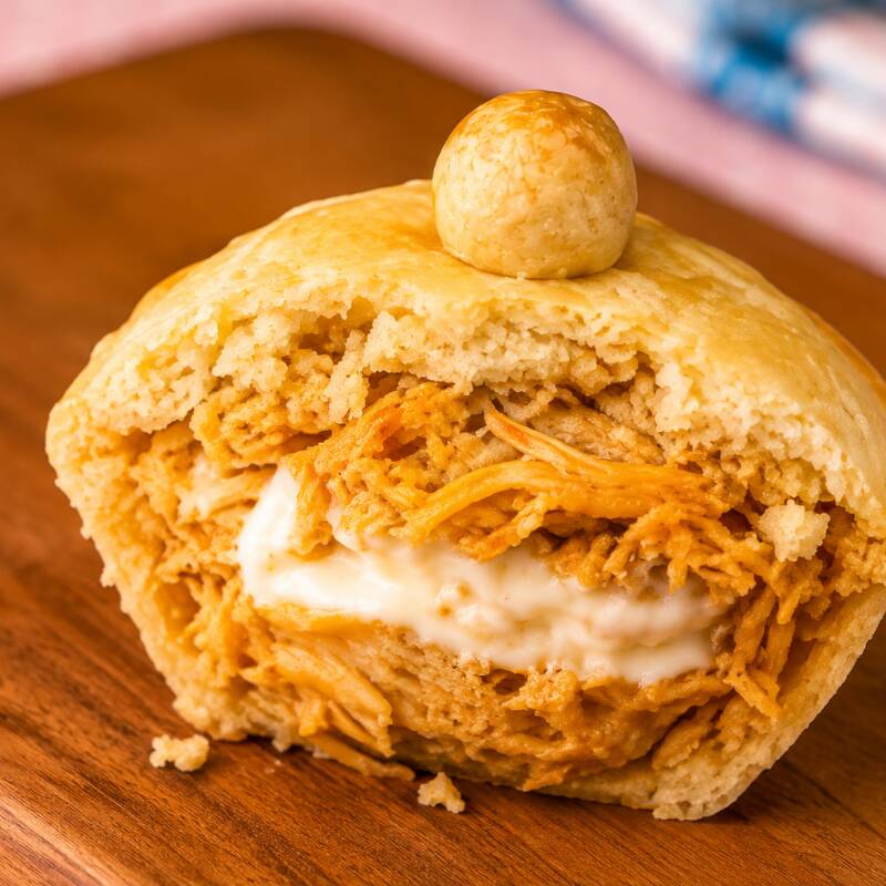 Massa artesanal dourada e amanteigada, recheada com frango desfiado super cremoso e uma generosa camada de requeijão que derrete a cada mordida. Um empada de 150 g, muito recheada e irresistivelmente saborosa.