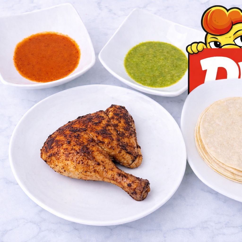 1/4 POLLO CON SALSA Y TORTILLAS