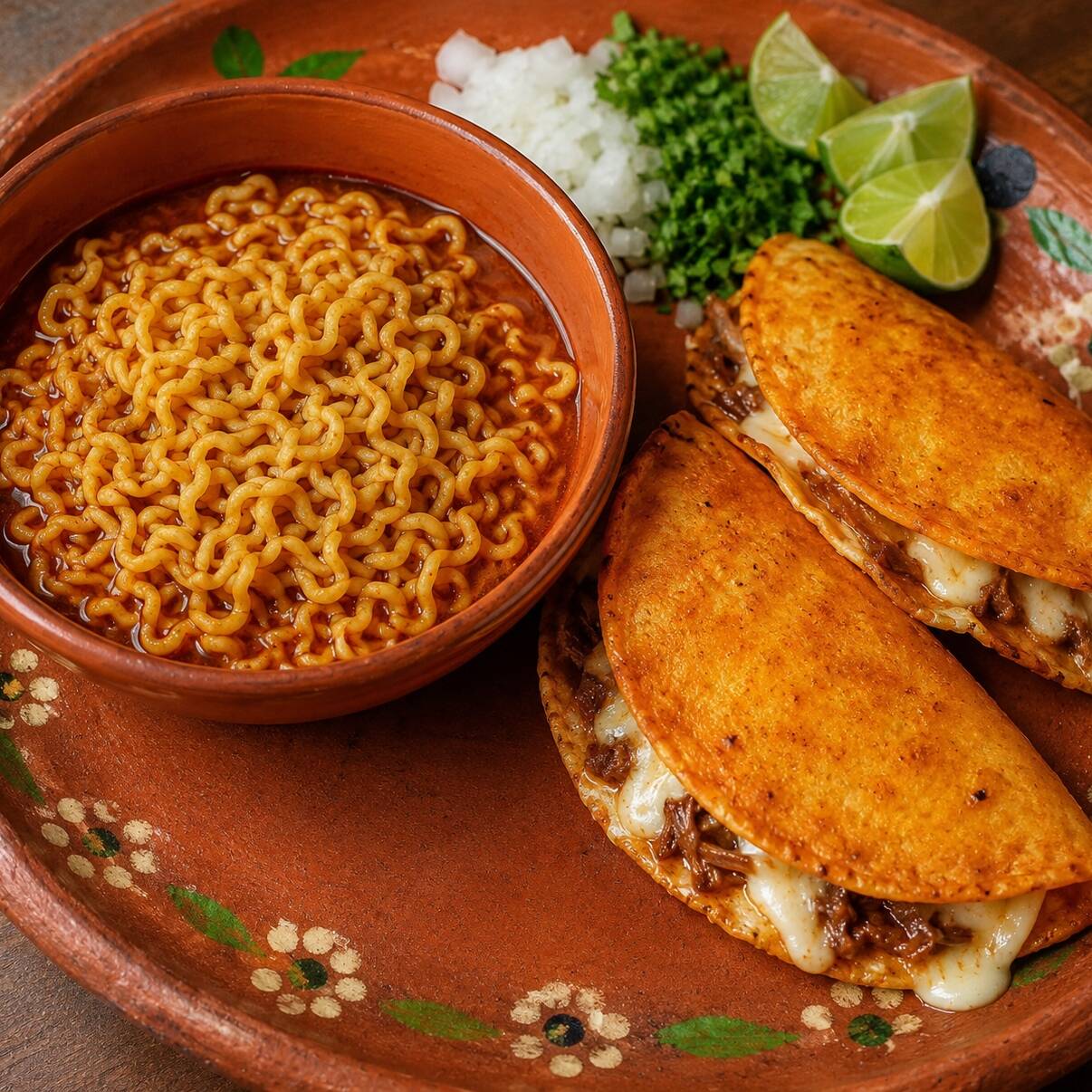 Ramen sencillo (sin carne) + 2 Tacos adobados
