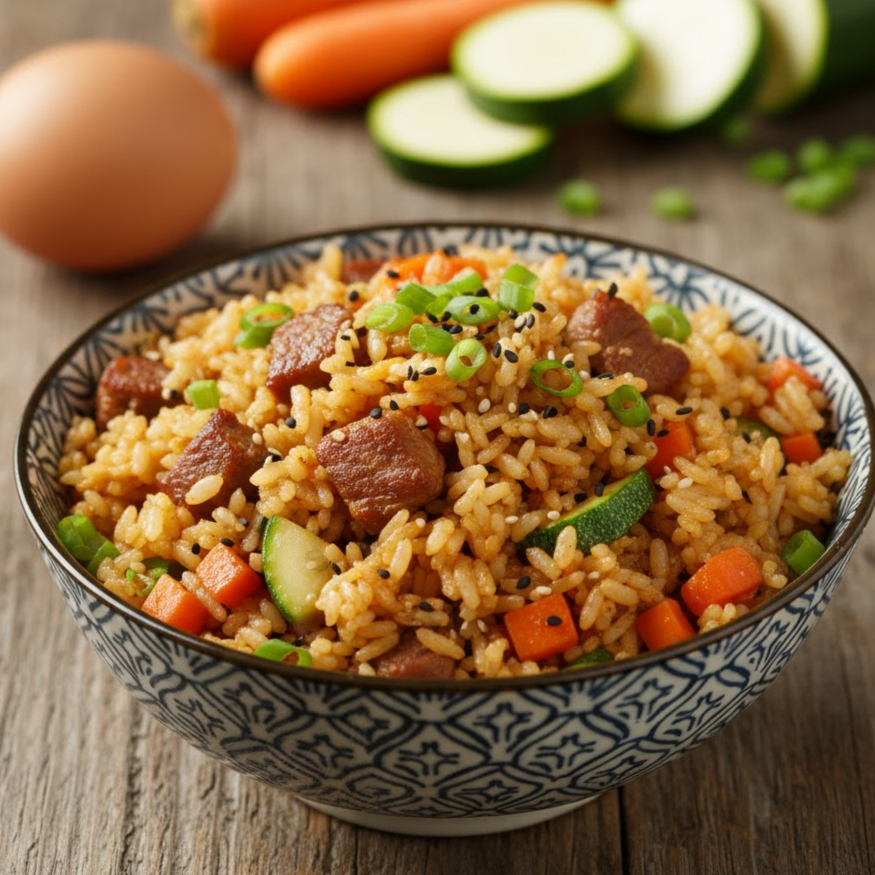 Yakimeshi con carne de res