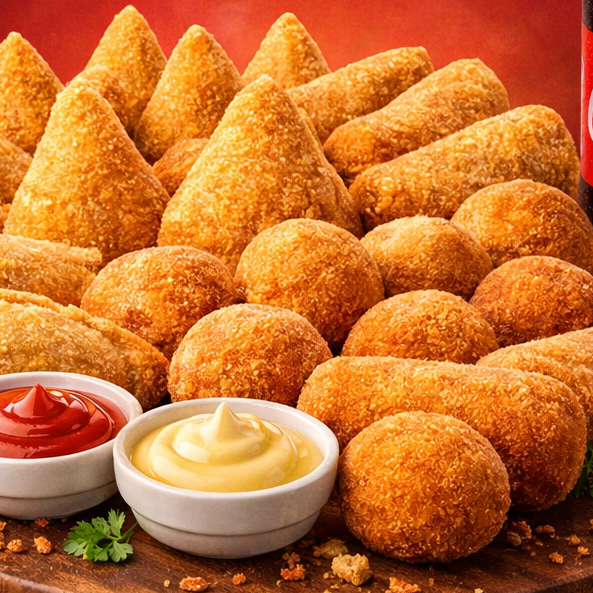 20mini salgados fritos (20g) + 1 refrigerante 1l