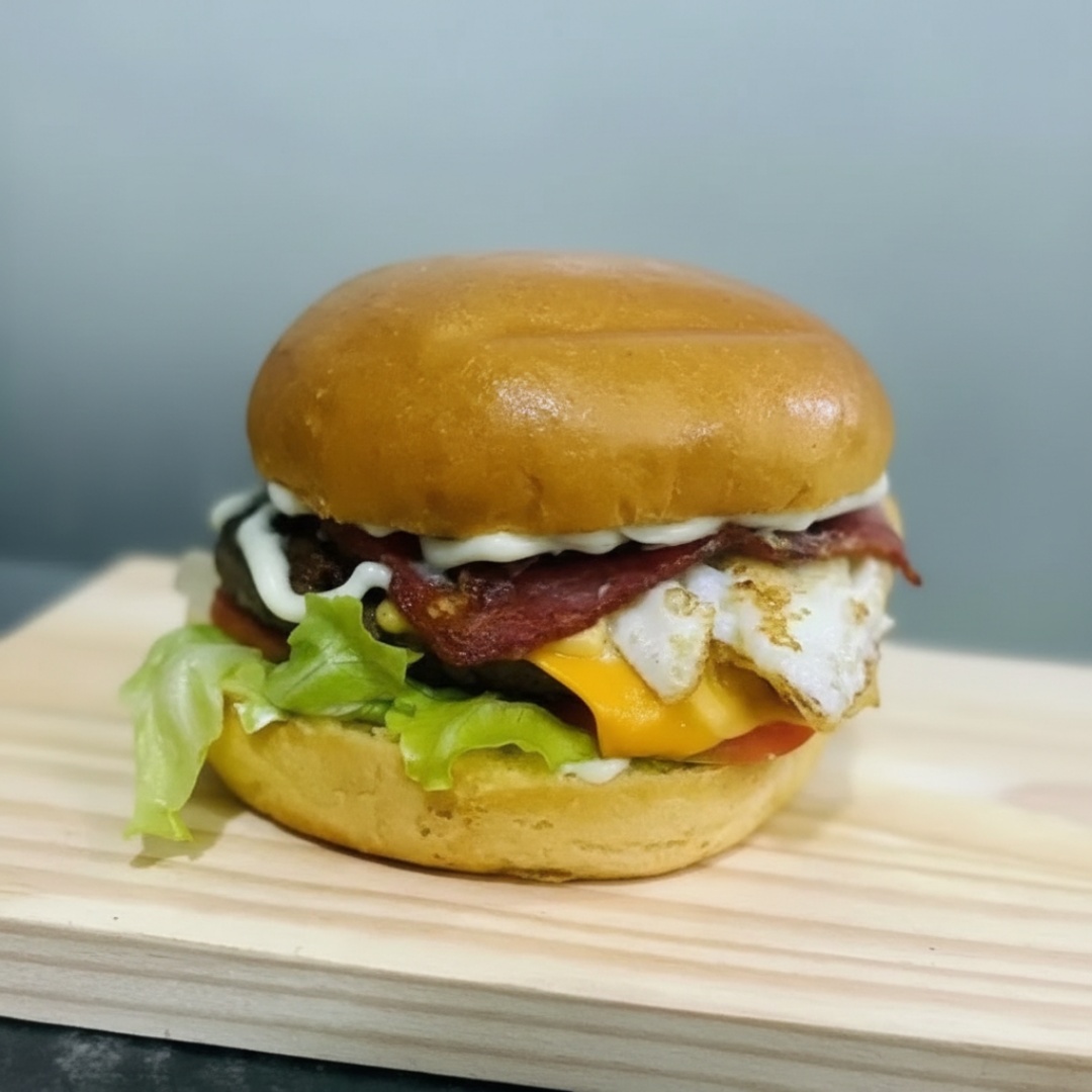 Pão Brioche, 1 Carne Picanha 120gr, Molho Especial, Duplo Bacon, Ovo, Presunto, Queijo Prato, Tomate E Alface