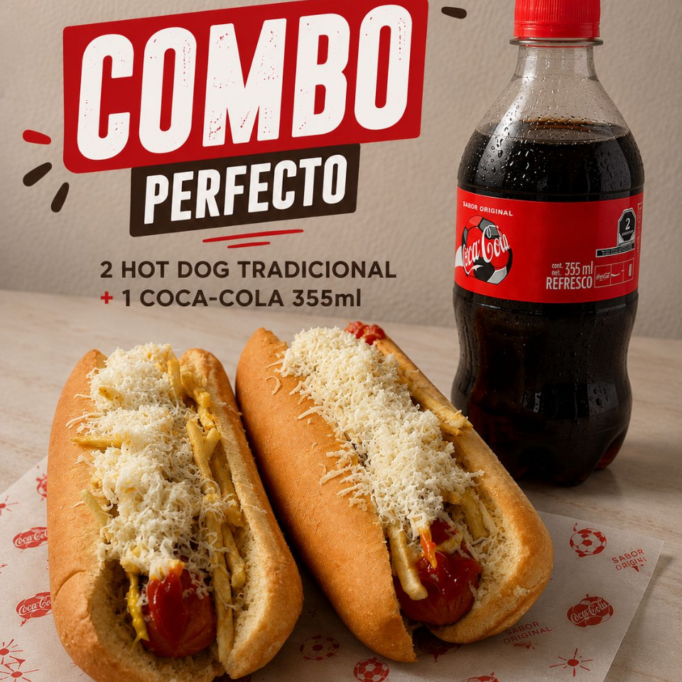 Combo Perfecto: 2 Hot Dog + Refresco 355 Ml