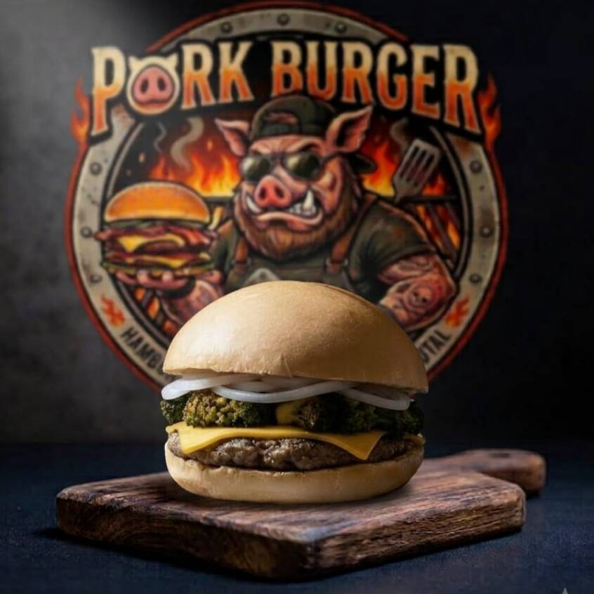 Hambúrguer Angus (Smash 100g - Esmagado na Chapa), cheddar americano escorrendo, brócolis na manteiga de garrafa, cebola crua, maionese e mostarda. Fechado no pão selado. Intenso e feito para quem encara hambúrguer de verdade.