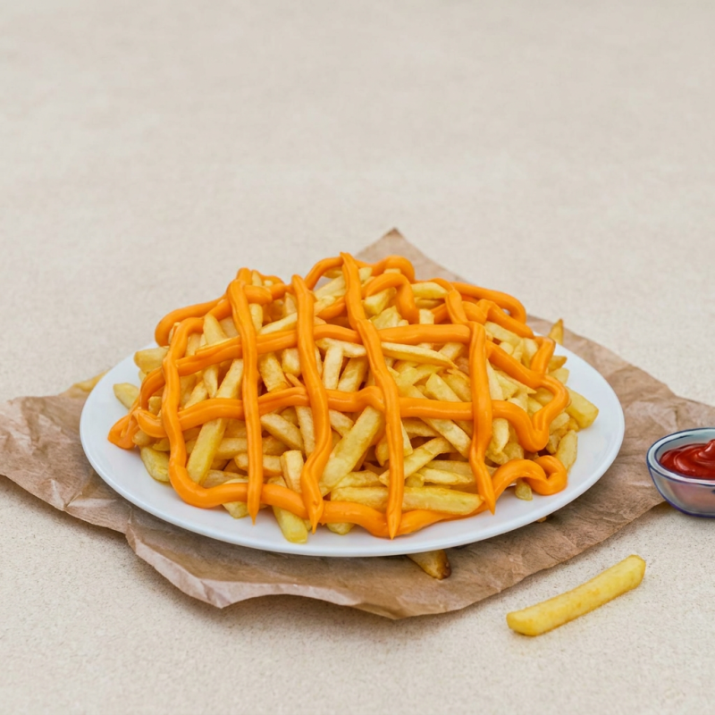 Batata frita com molho cheedar
(Imagem ilustrativa)