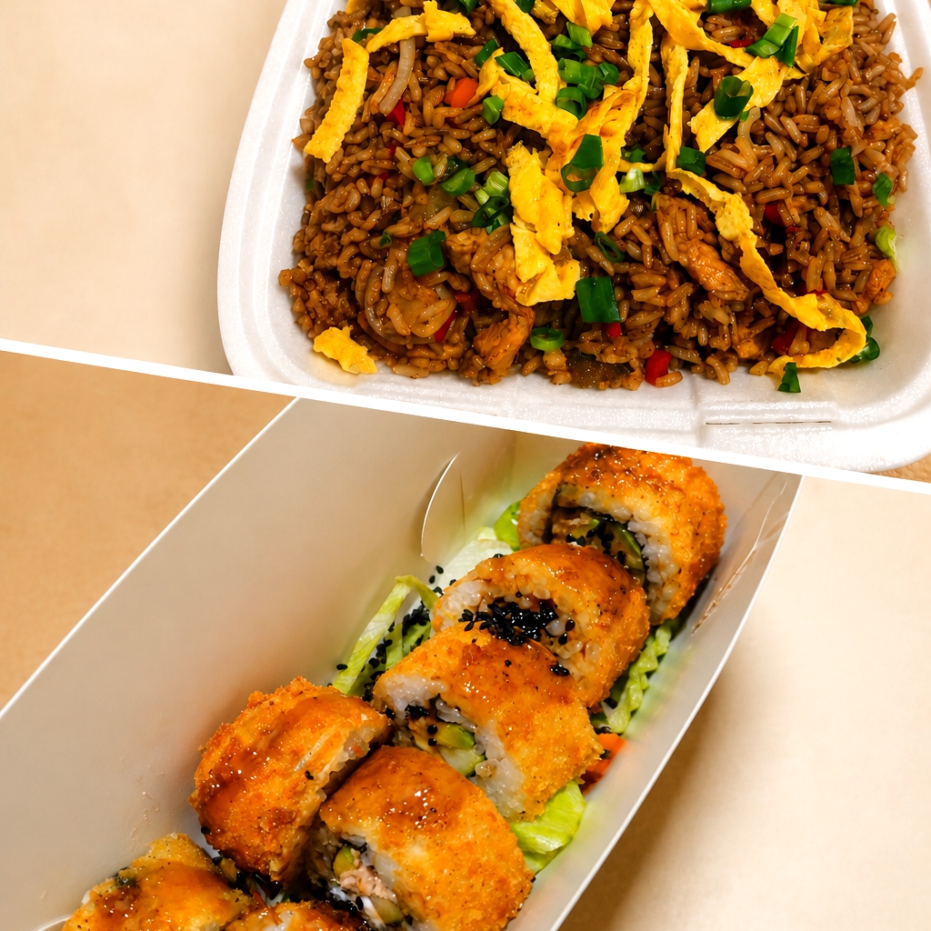 Chaufa Cerdo + Tempura Rolls