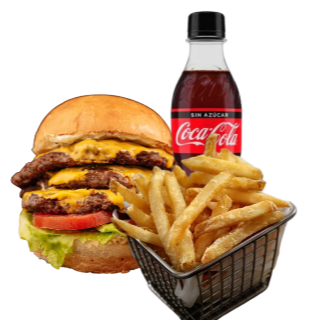 Hamburguesa triple + Papas + Mr Tea