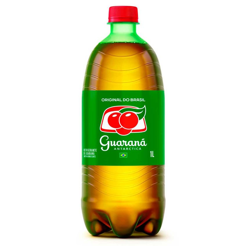 Guaraná Antarctica gelado, garrafa PET de 1 litro. O refrigerante de guaraná mais tradicional do Brasil.