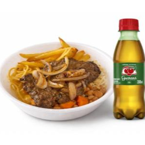 Bife Acebolado acompanha Feijão Mulato, Arroz , Macarrão Espaguete e Batata Frita + 1 Guaraná Antartica 200ml