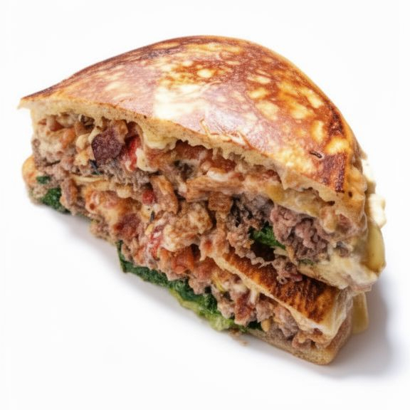O mais completo da casa. Pão artesanal, maionese da casa, carne burguer 120g, ovo caipira, queijo derretido, frango desfiado suculento, bacon defumado artesanal, presunto, alface crocante e tomate fresco.
