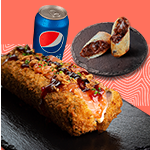 Uma viagem de sabores com arroz, salmão fresco, cream cheese e o toque crocante da cebola frita. Finalizado com cebolinha, gergelim e teriaky acompanhado com um delicioso harumaki de chocolate e refrigerante lata da sua escolha.