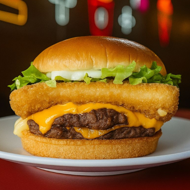 O lanche acompanha : Pão Brioche com gergelim mesclado, Maionese Grill Defumada, Alface Picada, 2x Carnes 80g ,Queijo Mussarela empanadp130g , Queijo Cheddar.