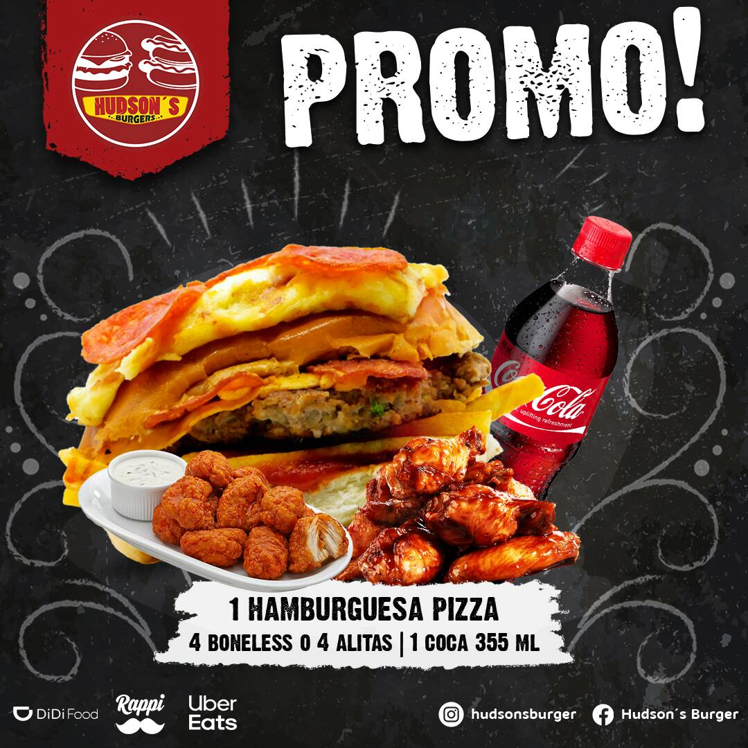 Pizza Burger+ 4boneless o Alitas+ 1 Coca 355ml