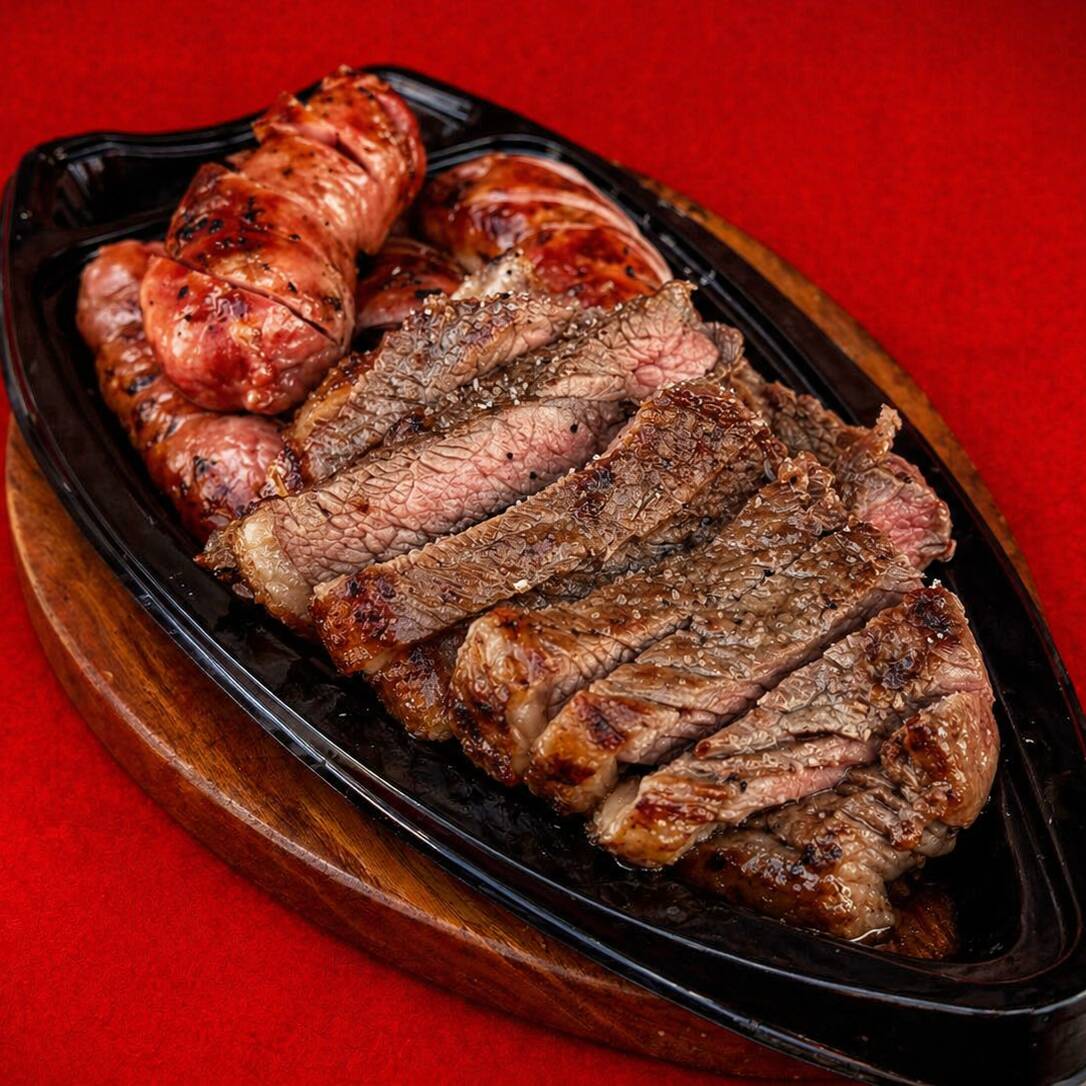 Nossa Barca de petiscos pequena com picanha é composta por uma generosa porção de 250 gramas (in natura) de Picanha macia e suculento, porção de 250 gramas de linguiça toscana, temperada na medida certa. Acompanha farofa da casa, vinagrete e um molho a sua escolha.