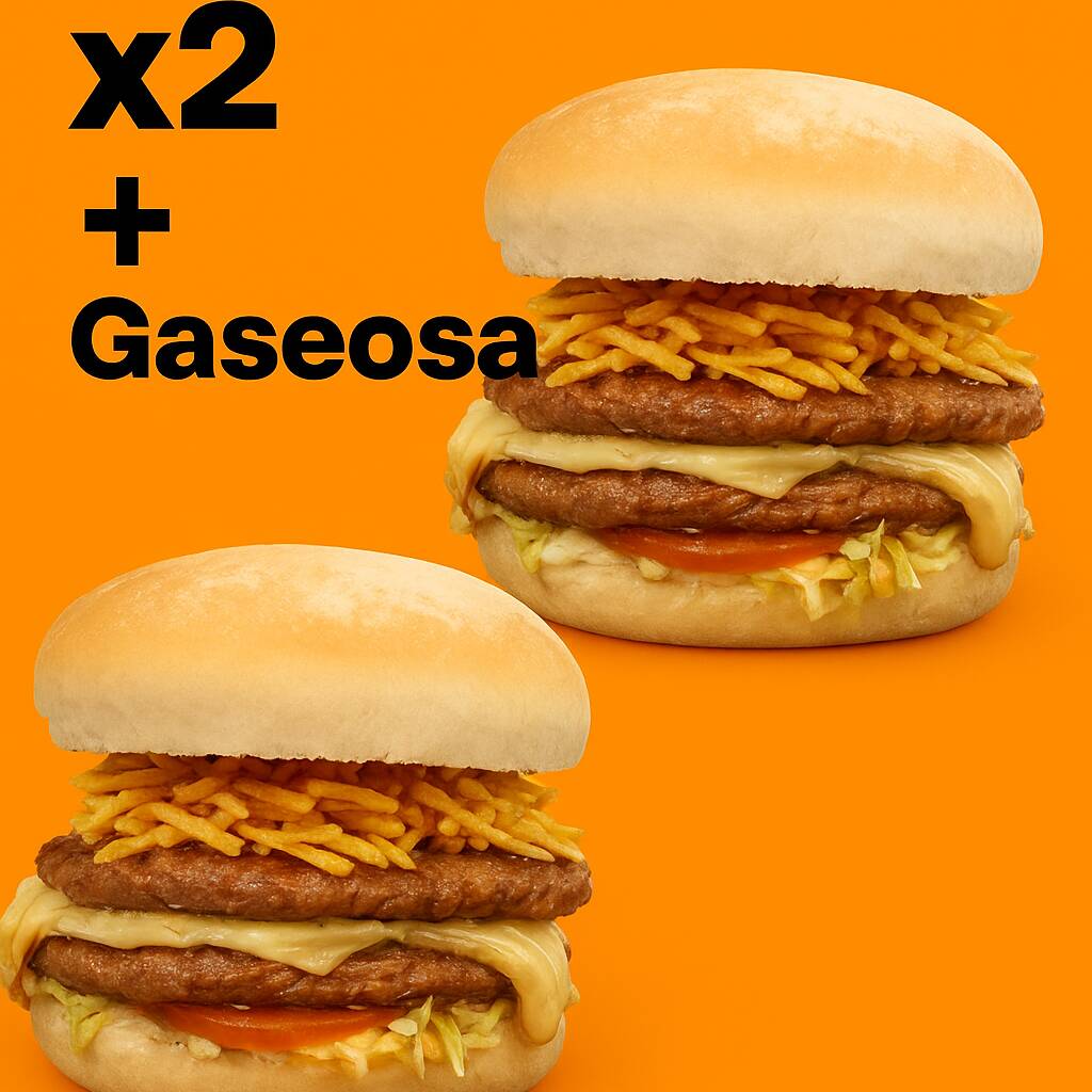 Promo 2 Hamburguesa Doble de Res 💯 + 2 Gaseosas