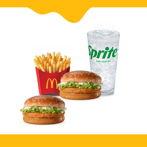 Bateu aquela #FomedeMequi. Nesta promoção você leva, 2 (dois) Chicken Junior, 1 (uma) McFritas Média e 1 (uma) bebida.