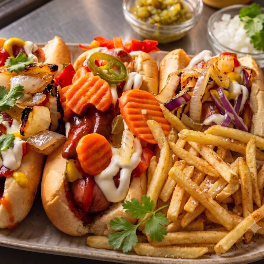 3 Hot Dogs Preparados y Papas a la Francesa