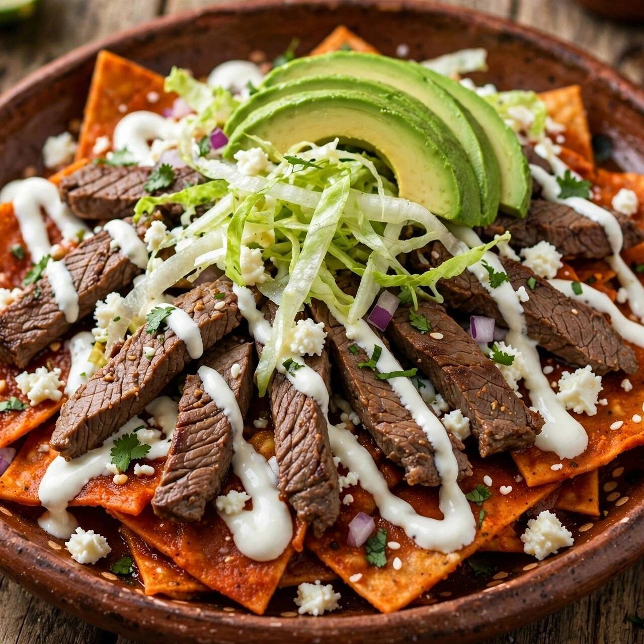 Chilaquiles Rojos De Bistek Grandes