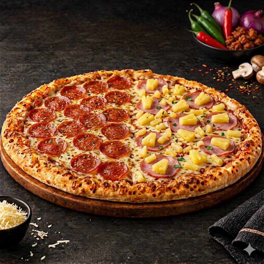 PIZZA FAMILIAR MITAD PEPPERONI Y HAWAIANA 36 CM