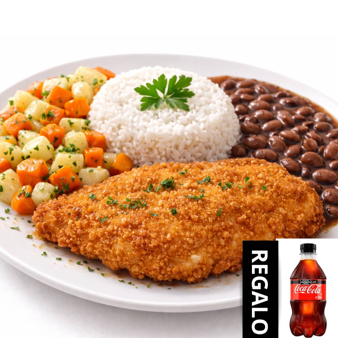 Filete de pollo empanizado con legumes