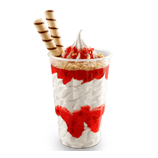 O Big Sundae de Morango é uma das sobremesas geladas mais clássicas. A receita tradicional leva sorvete de baunilha, uma generosa camada de cobertura de morango, amendoim crocante e, em algumas redes, é finalizada com farofa.