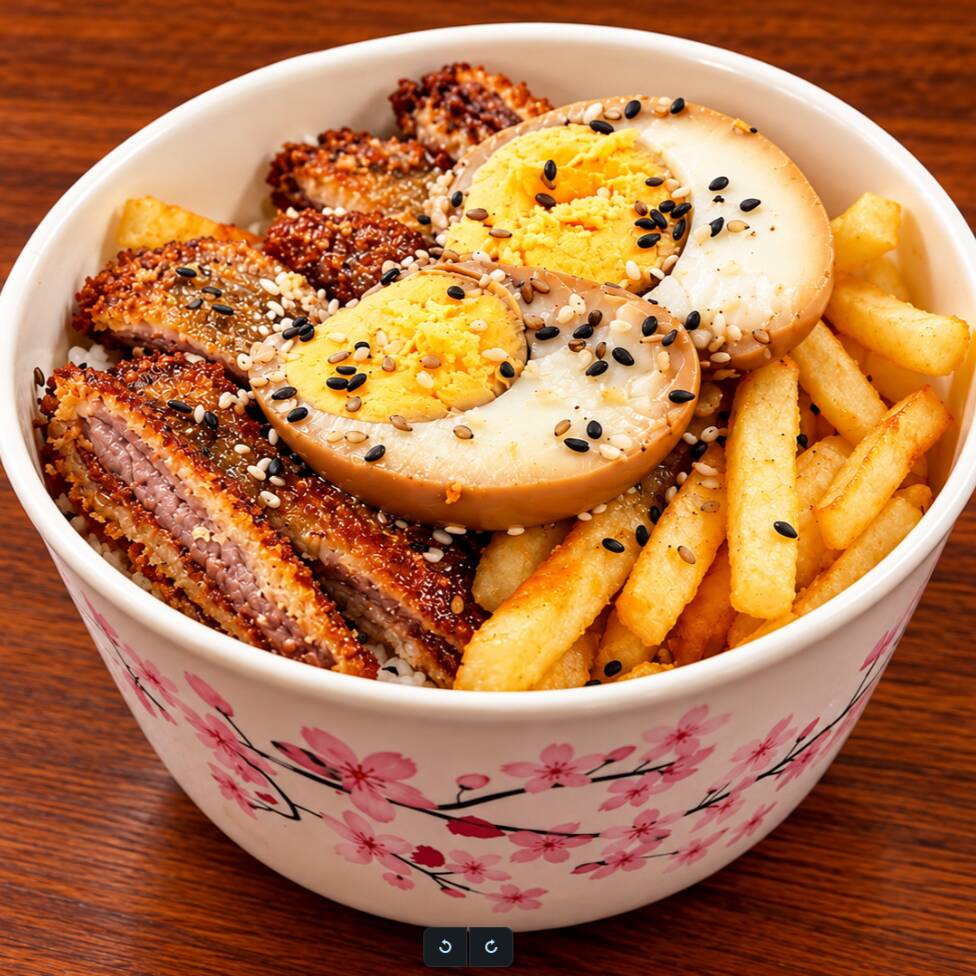 Seu almoço no estilo japonês. Escolha sua proteína preferida! Acompanha arroz japonês, ovo cozido marinado e batata frita!
Peso aproximado 400g.