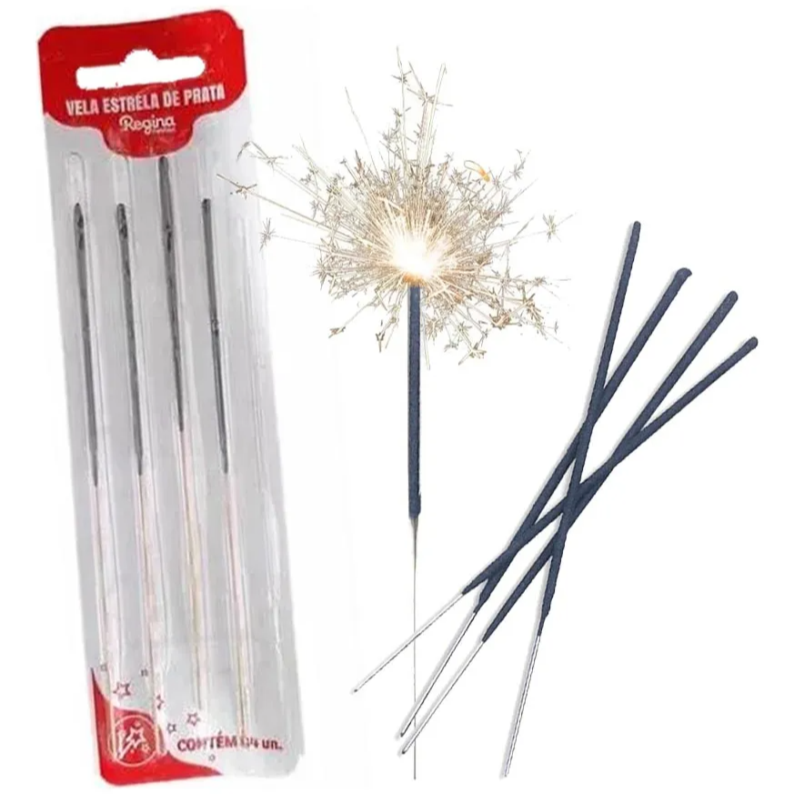Vela Palito Estrela De Prata, pacote com 4 unidades.