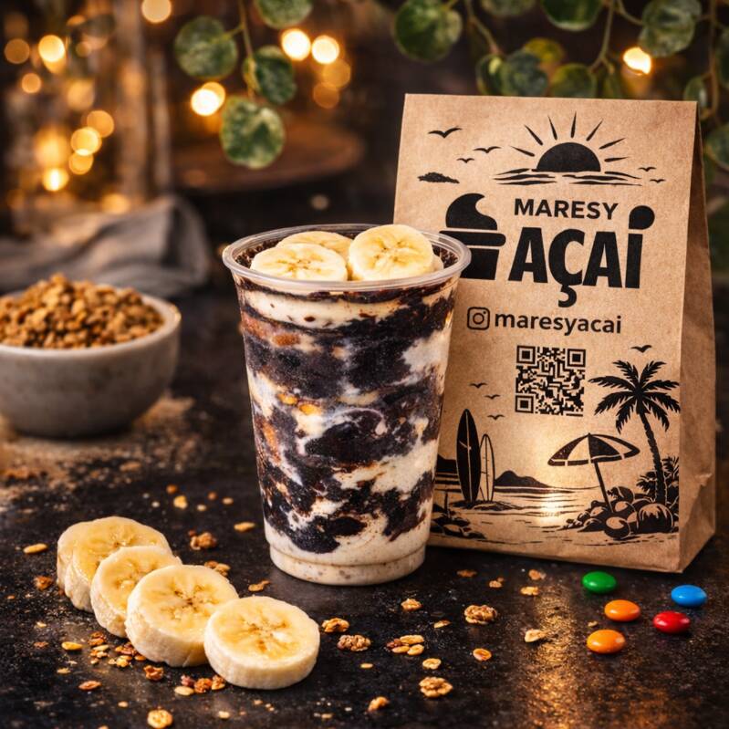 Mergulhe nessa onda refrescante! Nosso açaí de 400ml é do tamanho ideal para dar aquele up no seu dia. Personalize com seus complementos favoritos e desfrute de uma experiência única e revigorante que é a cara do verão. Cada colherada é uma verdadeira viagem tropical e um deleite inconfundível para o seu paladar! Para a sua experiência ser perfeita, os cremes são montados dentro do copo, junto com o açaí. Já o adicional de Nutella vai à parte, para você derramar à vontade!