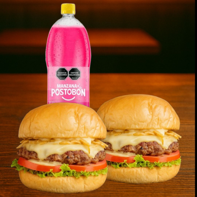 2 Hamburguesas + 1 Gaseosa 500 Ml.