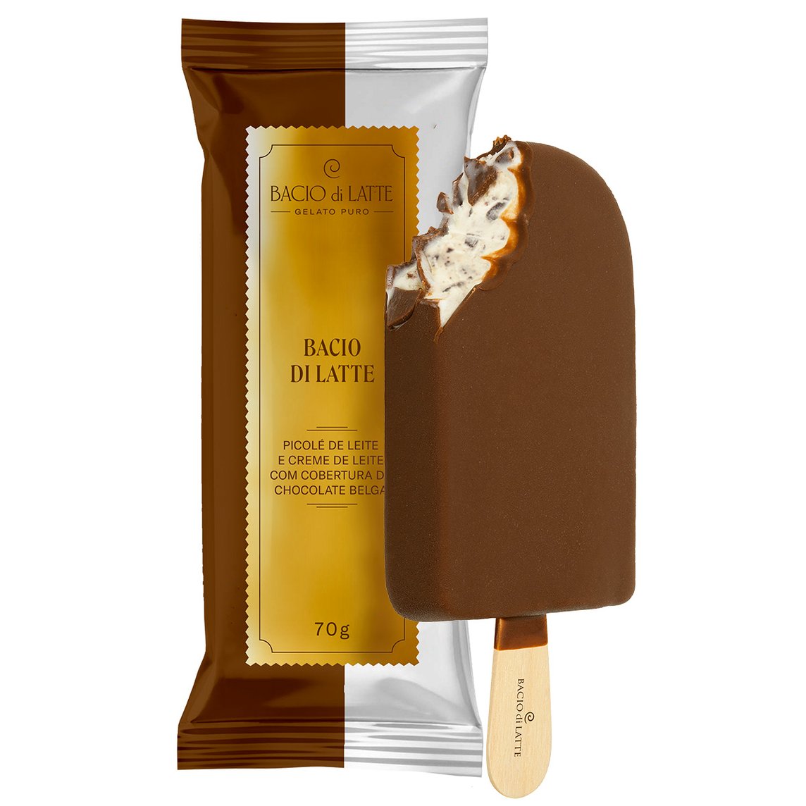 Picolé de Leite e creme de leite com cobertura de Chocolate Belga.