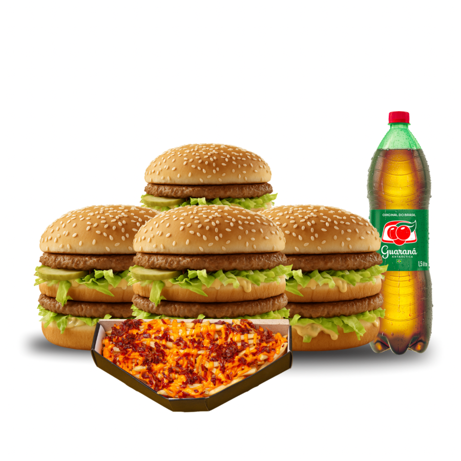 4 bigs a sua escolha + batata com cheddar e bacon + refri 1,5l