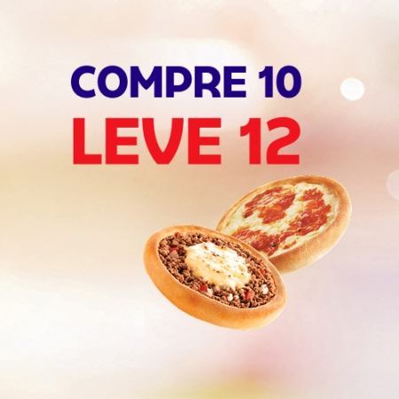 Aproveite a promoção para levar as Esfihas mais especiais do Brasil: Carne, Calabresa com Mussarela, Frango, Carne com Mussarela, Frango com Cremely, Italianinha ou Queijo. Compre 10, leve 12.