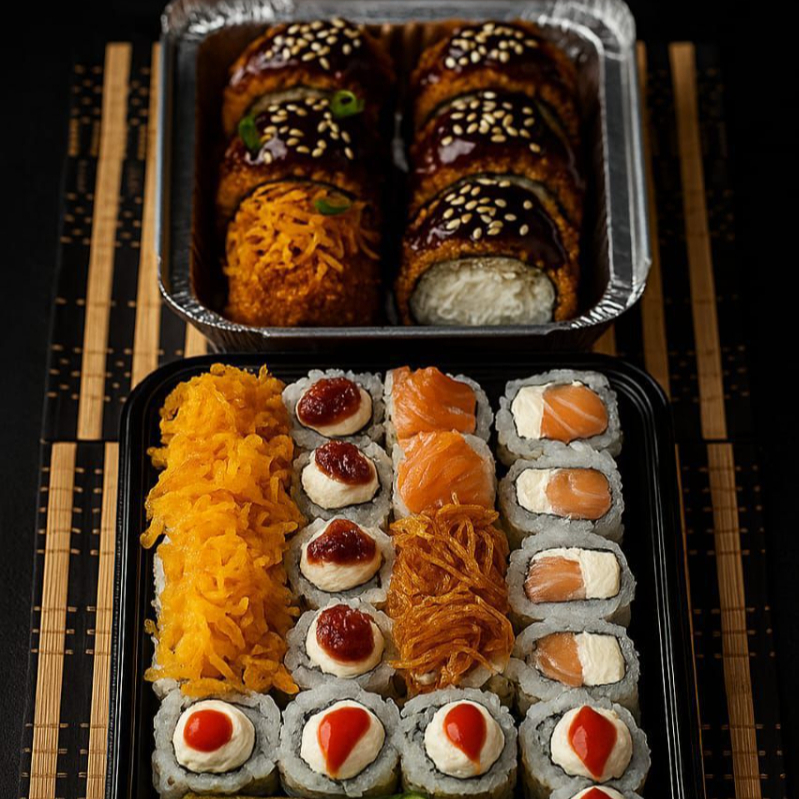 6 hot filadélfia, 5 uramaki filadélfia com Doritos, 5 uramaki kani com cream chease e pimenta biquinho, 5 uramaki Skin com cream chease e geléia, 5 uramaki skin com batata crispy, 5 uramaki filadélfia