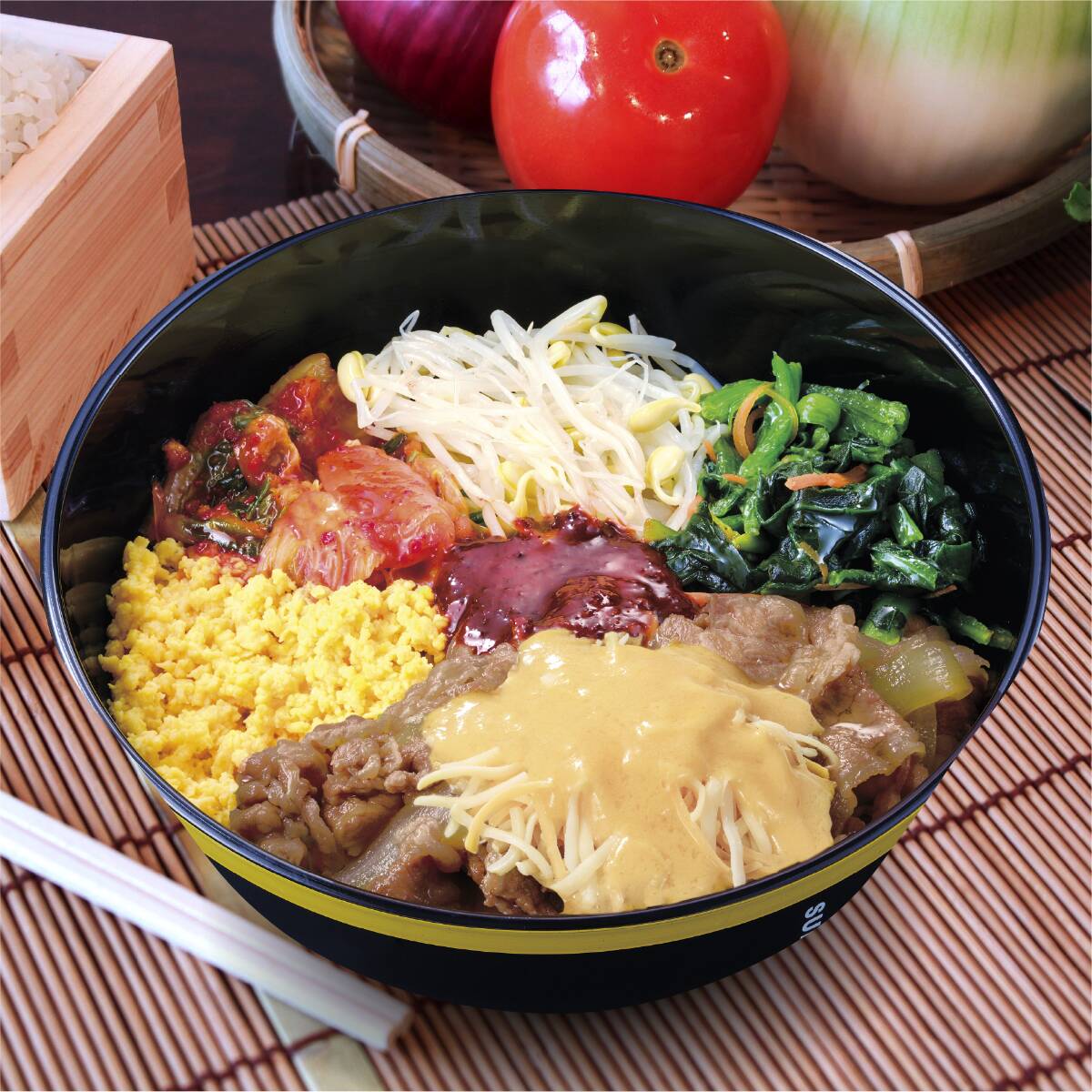 Bibimbap Gyudon Queso Fundido