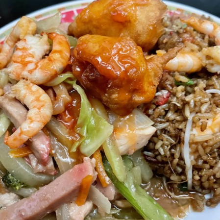 Bandeja China, Chop Suey, Agridulce, con Camarones