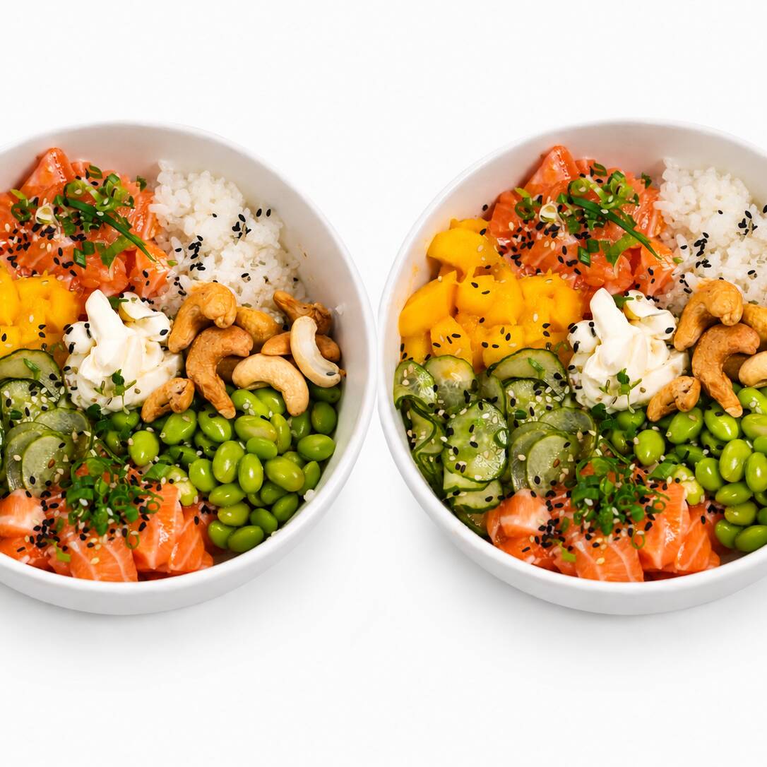 Leve dois pokes
Monte seu poke do seu jeito: escolha a base, a proteína, os toppings e finalize com nossos molhos especiais. Fresco, leve e com aquele toque gourmet.
*Por limitação da plataforma os dois pokes serão enviados iguais.