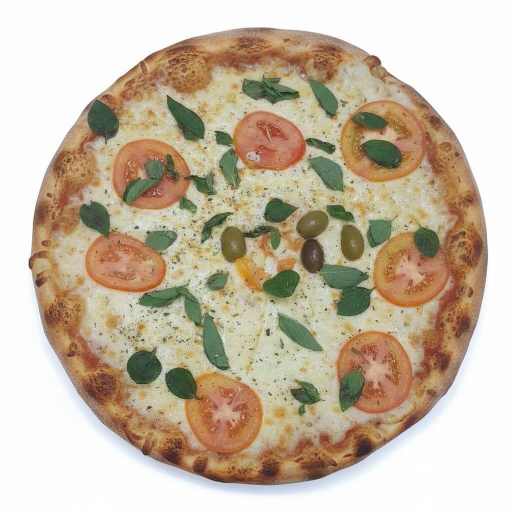 Base de mussarela, presunto e fatias de tomate