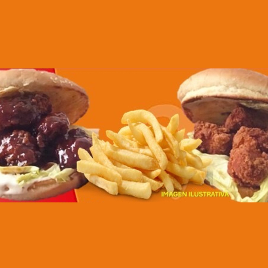 2 Burguer Boneless + Papas Francesas