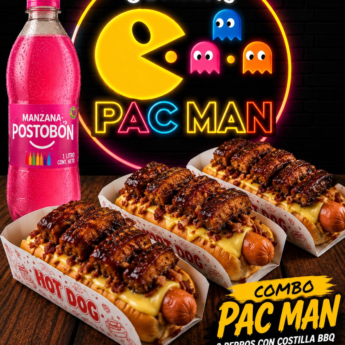 Perro 3x1 con Costilla + Gaseosa 1 Litro