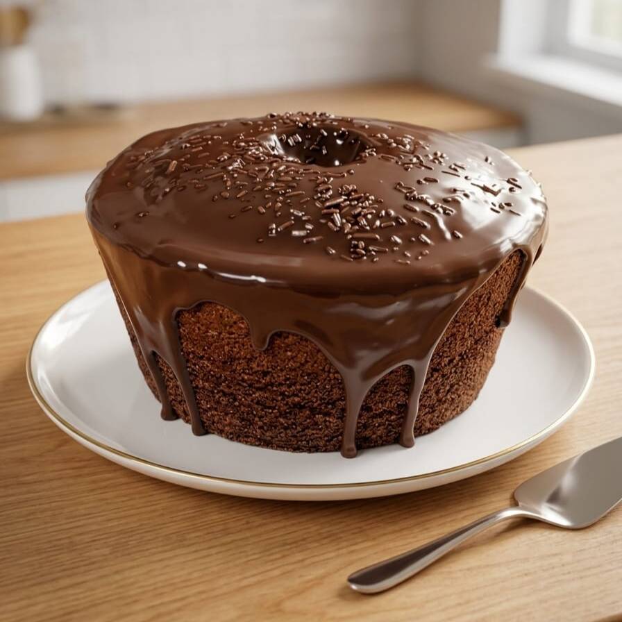 Bolo de chocolate com cobertura de brigadeiro.(aproximada 500gr)