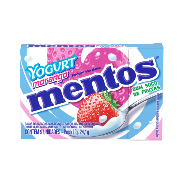 Bala Mentos mastigavel sabor iorgurte de morango.