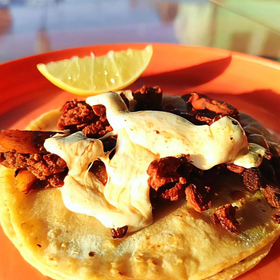Tortilla de Maíz con Carne al Pastor