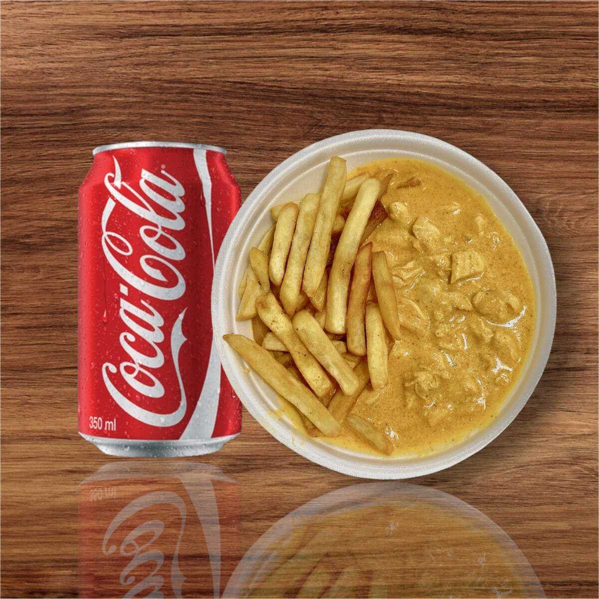 Marmita acompanha, arroz branco, feijão preto, farofa e fritas. Acompanha 1 Coca-Cola Lata.
