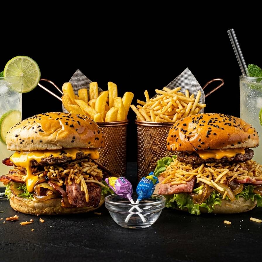 2 Burger Feid+2 Postres+2 Papas+2 Bebidas