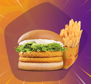 Dois frangos suculentos (aprox. 60g in natura), perfeitamente empanados e compactados, com alface-americana fresquinha e maionese cremosa. Acompanha uma porção de batata frita deliciosa!